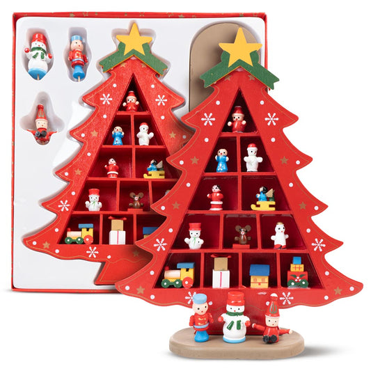 Drewniana figurka na biurko "Świąteczna Choinka - czerwona - DUŻA OZDOBA ŚWIĄTECZNA Z DREWNA