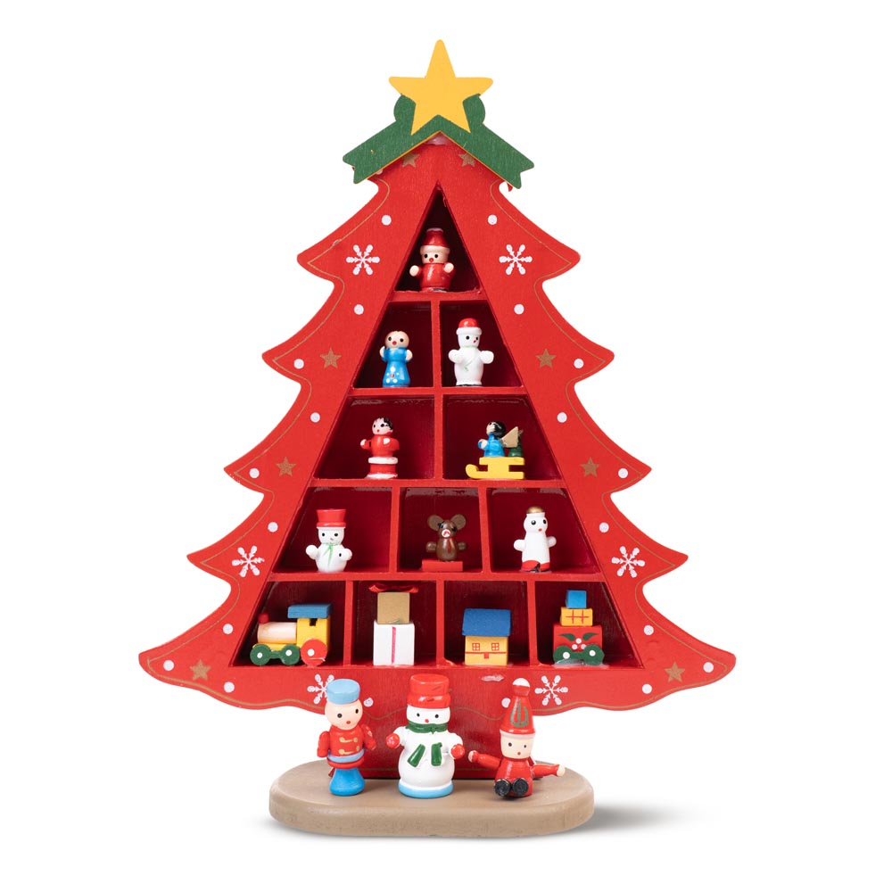 Drewniana figurka na biurko "Świąteczna Choinka - czerwona - DUŻA OZDOBA ŚWIĄTECZNA Z DREWNA