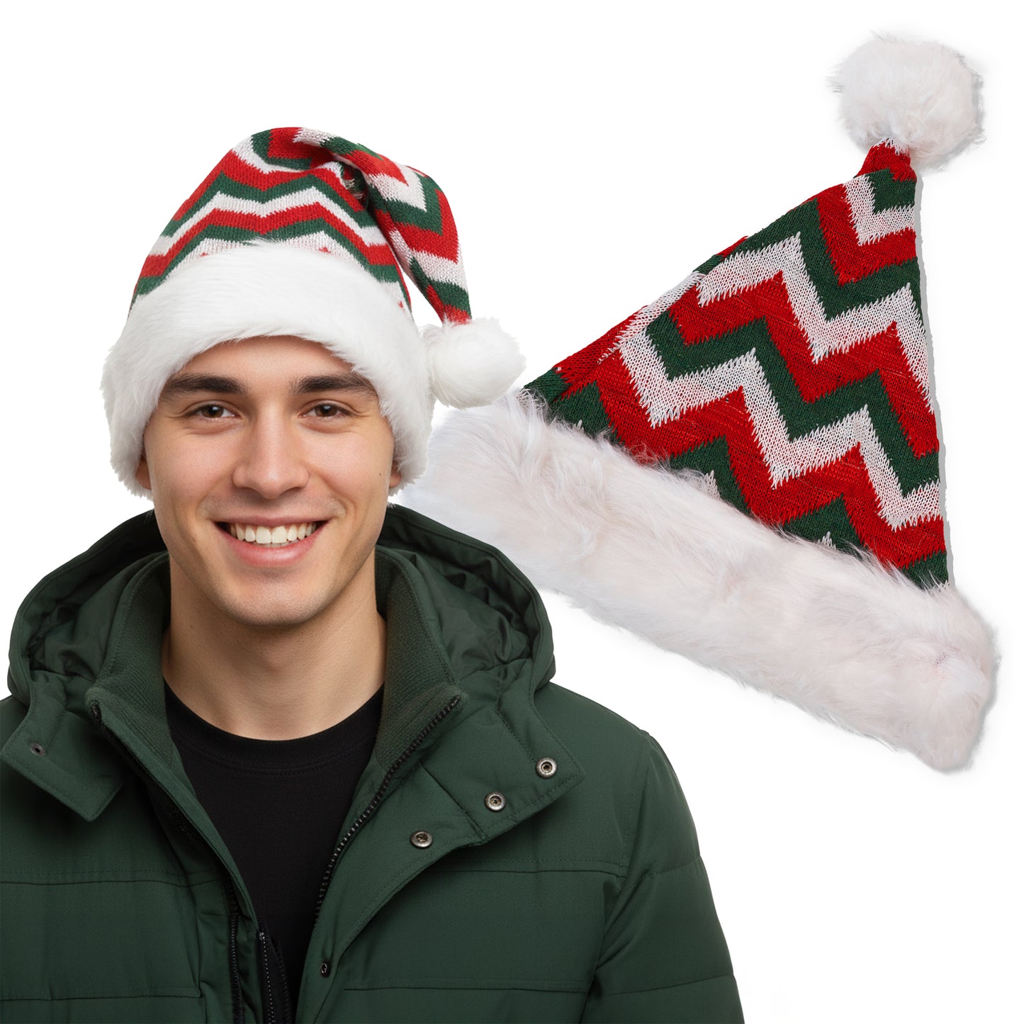 Czapka zimowa z pomponem - BEANIE - 3 kolorowa -  CIEPŁA ZIMOWA CZAPKA ŚWIĄTECZNA