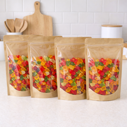 EKO torebki kraft doypack z okienkiem - DUŻE OPAKOWANIA ZE STRUNĄ 20x30x5 cm, 50 szt.