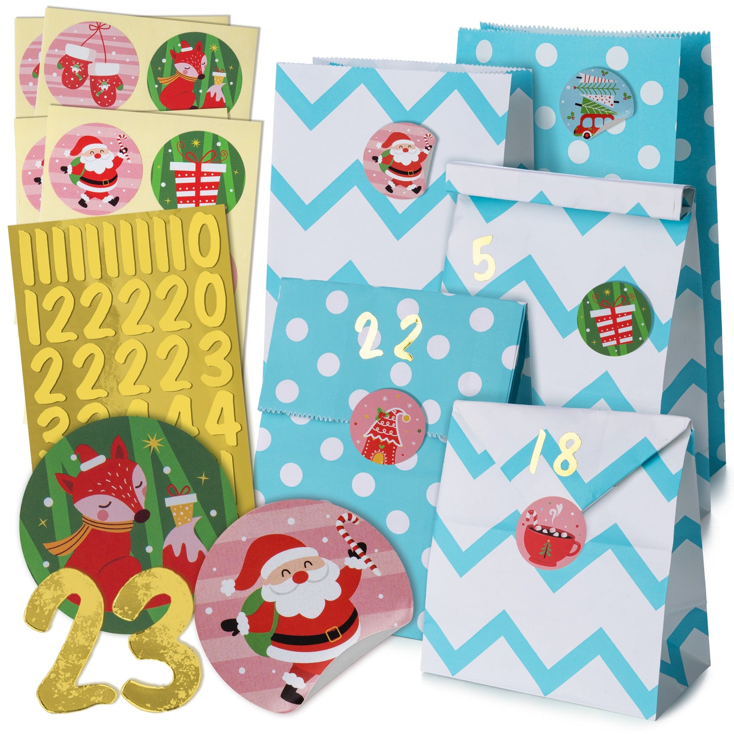 Świąteczny kalendarz adwentowy, torebki prezentowe - niebieskie