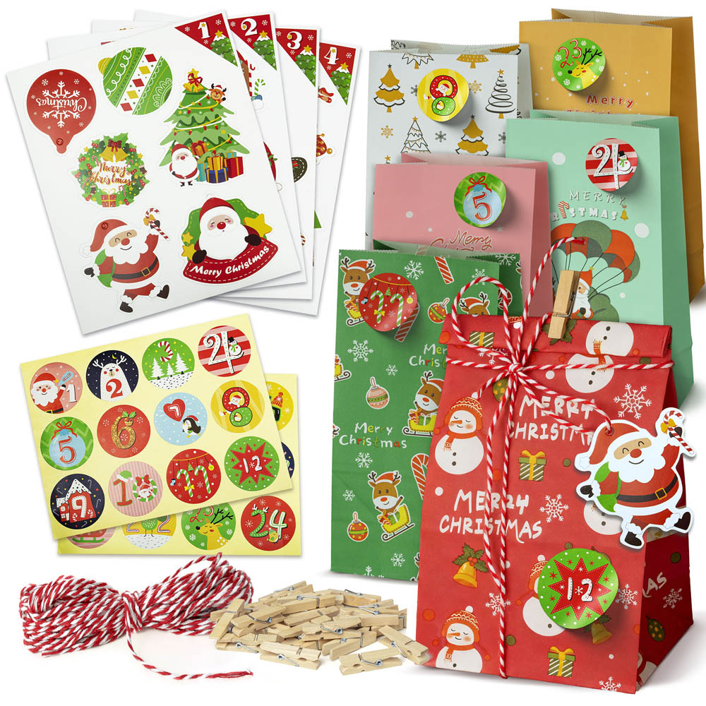 Bożonarodzeniowy kalendarz adwentowy, torebki prezentowe