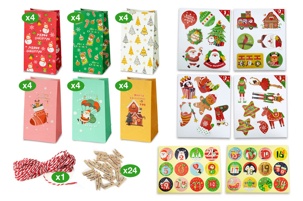 Bożonarodzeniowy kalendarz adwentowy, torebki prezentowe