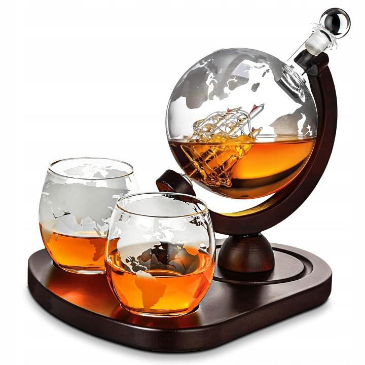 Zestaw do whisky karafka globus 850 ml 2 szklanki - ELEGANCKI PREZENT Z GRAWEREM STYLOWY KOMPLET DO SERWOWANIA WHISKY