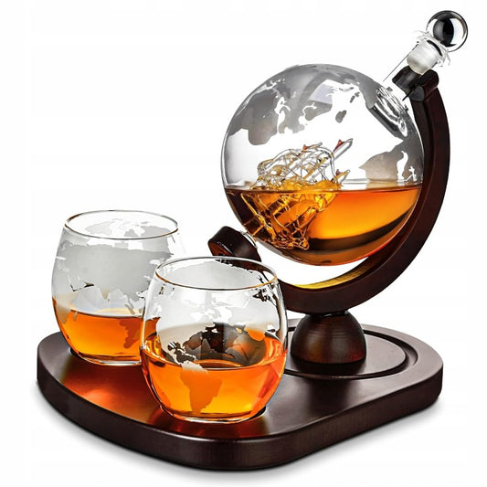 Zestaw do whisky karafka globus 850 ml 2 szklanki - ELEGANCKI PREZENT Z GRAWEREM STYLOWY KOMPLET DO SERWOWANIA WHISKY