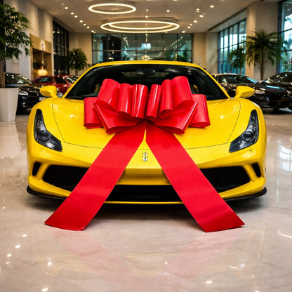 Duża czerwona kokarda na samochód XXL – OZDOBNA DEKORACJA NA AUTO, DRZWI I PREZENT