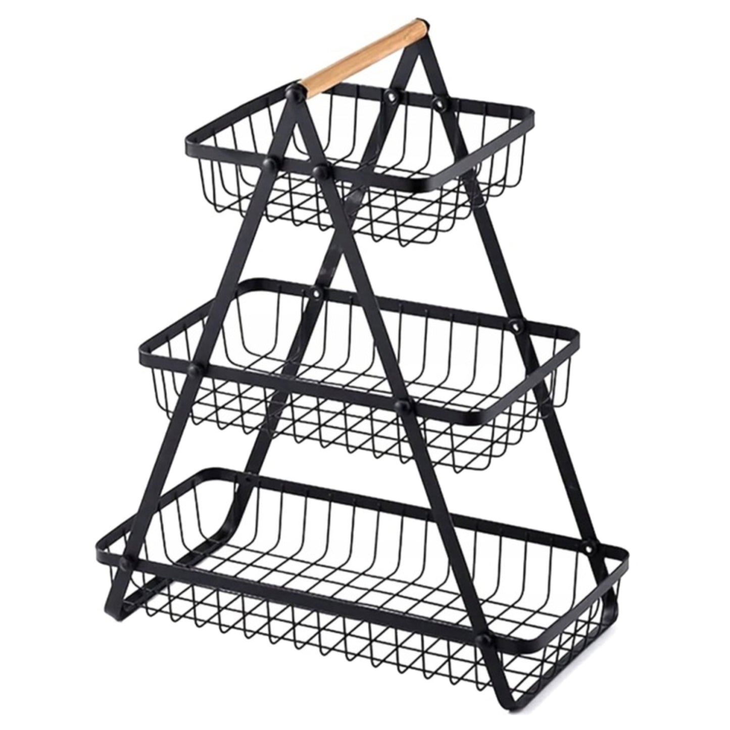 Kosz na owoce i warzywa - 3 POZIOMY METALOWY CZARNY STOJAK LOFT PATERA ORGANIZER KUCHENNY