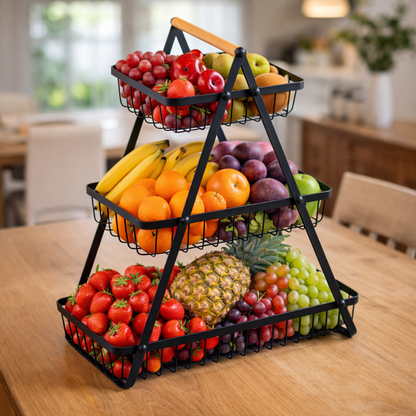 Kosz na owoce i warzywa - 3 POZIOMY METALOWY CZARNY STOJAK LOFT PATERA ORGANIZER KUCHENNY
