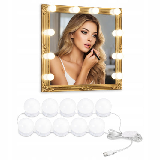 Lampki LED do lustra 10 szt - OŚWIETLENIE DO TOALETKI Z REGULACJĄ JASNOŚCI I BARWY IDEALNE DO MAKIJAŻU