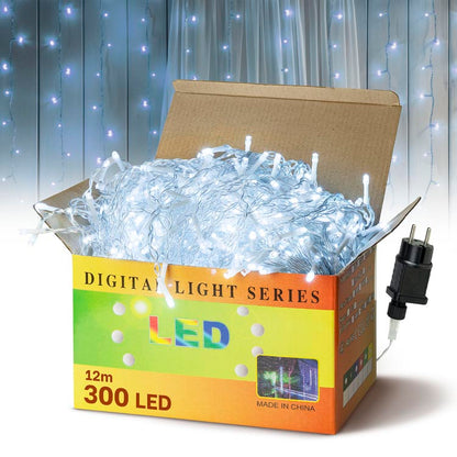 Duża kurtyna świetlna 300 LED girlanda zimny biały 12m