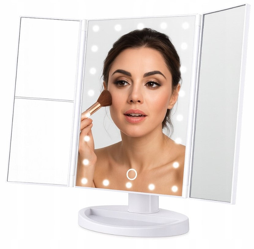 Lusterko kosmetyczne LED 22 diody - ROZKŁADANE LUSTRO DO MAKIJAŻU Z POWIĘKSZENIEM I REGULOWANYM OŚWIETLENIEM
