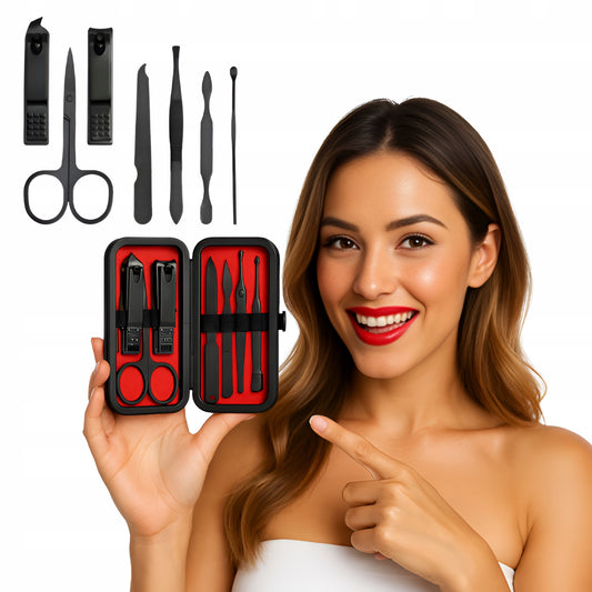Zestaw do manicure i pedicure 8 el. – NOŻYCZKI, CĄŻKI, PILNIK, PĘSETA, ETUI