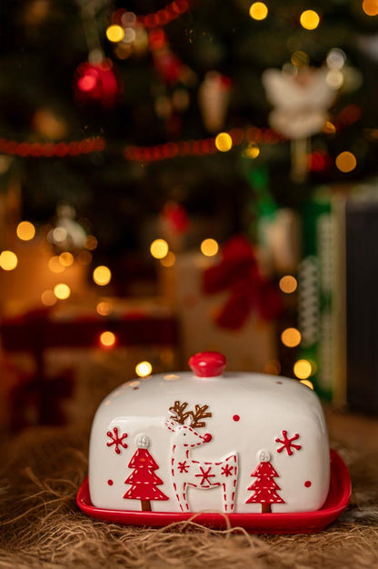 Świąteczny pojemnik na masło, maselniczka z pokrywką