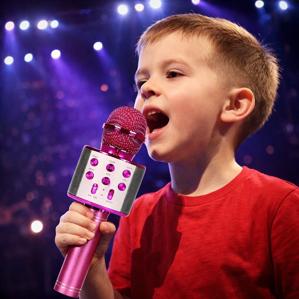 Mikrofon karaoke dla dzieci z głośnikiem Bluetooth – BEZPRZEWODOWY, PRZENOŚNY