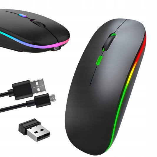 Mysz bezprzewodowa RGB LED Bluetooth czarna - GAMINGOWA PRO WIRELESS AKUMULATOROWA USB DO LAPTOPA PC