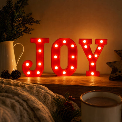 Świecący napis JOY LED 21,5 cm ciepły biały - DEKORACJA ŚWIĄTECZNA LAMPKA OZDOBNA LITERKI LED OZDOBA DOMU BOŻE NARODZENIE PREZENT LED