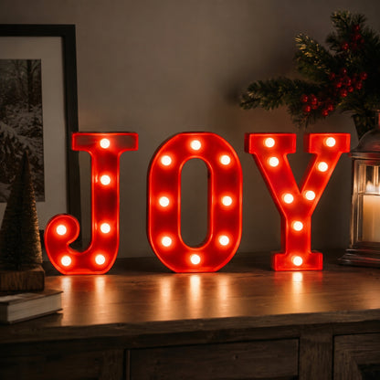 Świecący napis JOY LED 21,5 cm ciepły biały - DEKORACJA ŚWIĄTECZNA LAMPKA OZDOBNA LITERKI LED OZDOBA DOMU BOŻE NARODZENIE PREZENT LED