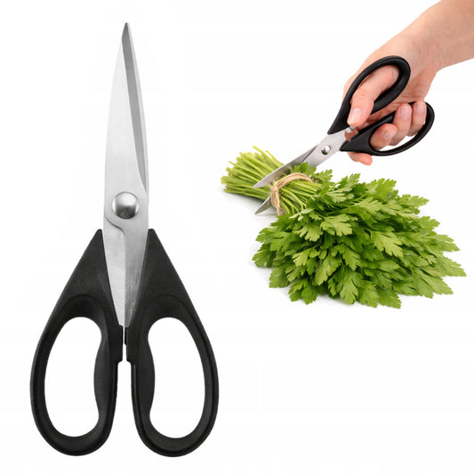 Nożyczki kuchenne ze stali nierdzewnej - UNIWERSALNE NOŻYCE DO ZIÓŁ MIĘSA I WARZYW WYGODNE CZARNE UCHWYTY