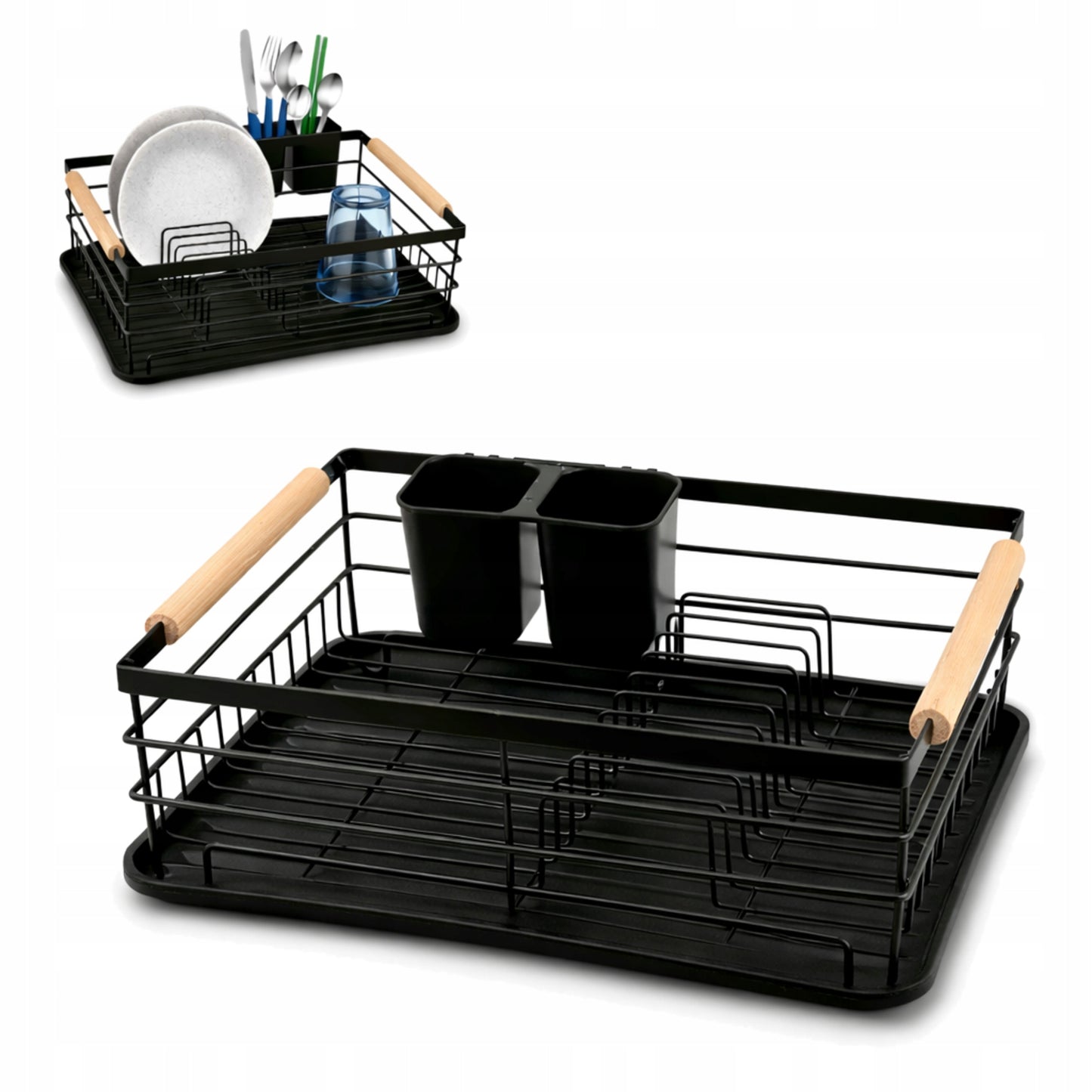 Suszarka do naczyń czarna metalowa – OCIEKACZ Z MIEJSCEM NA TALERZE I SZTUĆCE