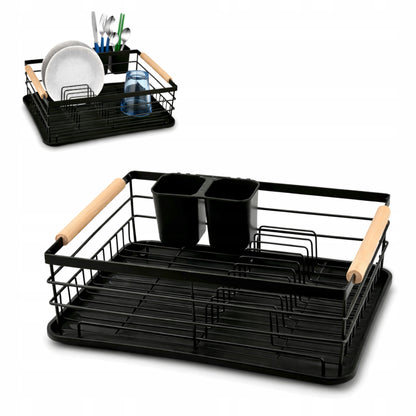 Suszarka do naczyń czarna metalowa – OCIEKACZ Z MIEJSCEM NA TALERZE I SZTUĆCE