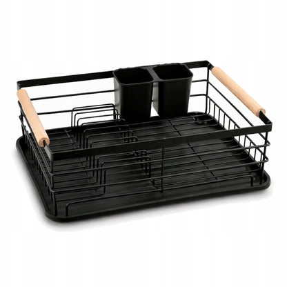 Suszarka do naczyń czarna metalowa – OCIEKACZ Z MIEJSCEM NA TALERZE I SZTUĆCE