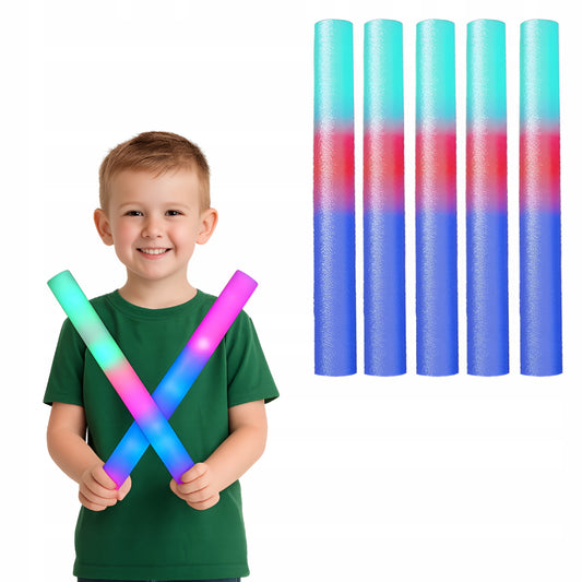 Pałki piankowe LED świecące 5 szt - PAŁKA ŚWIETLNA NA IMPREZĘ WESELE ŚLUB URODZINY DLA DZIECI RGB PARTY EVENT