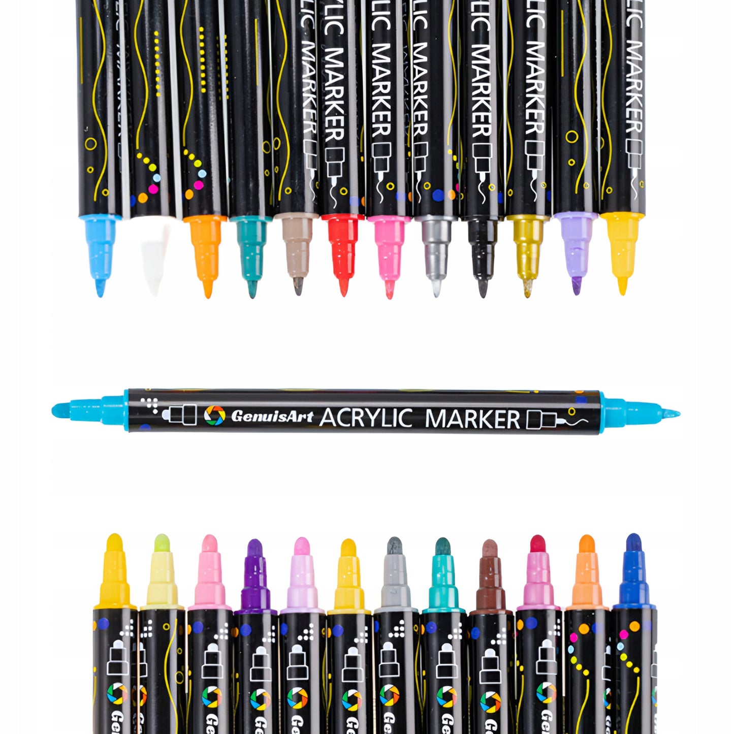 Pisaki akrylowe wodoodporne – MARKERY DWUSTRONNE DO RYSOWANIA I MALOWANIA, ZESTAW 24 KOLORY