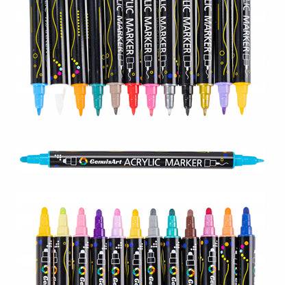 Pisaki akrylowe wodoodporne – MARKERY DWUSTRONNE DO RYSOWANIA I MALOWANIA, ZESTAW 24 KOLORY
