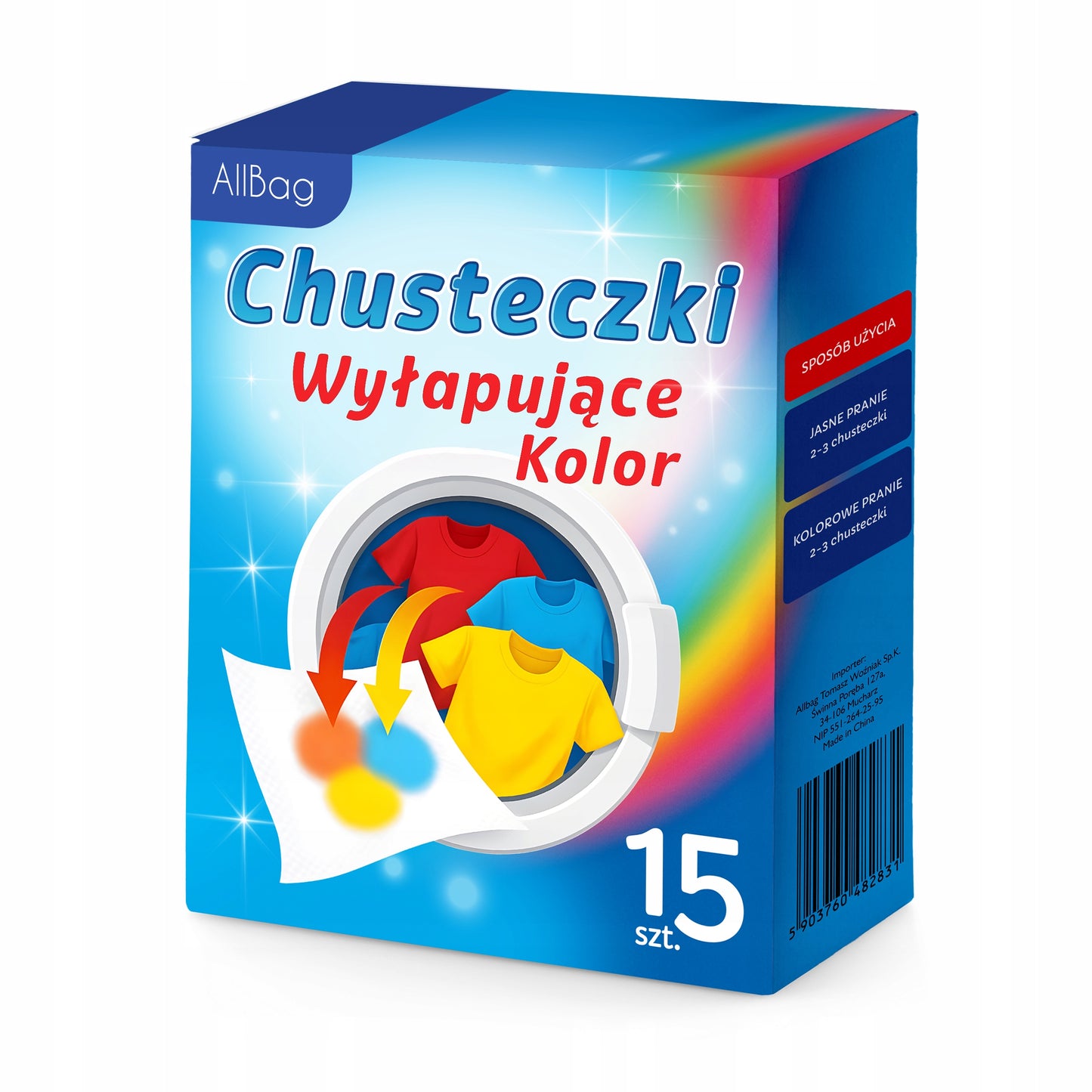 Chusteczki do prania wyłapujące kolor – ANTYFARBUJĄCE ZABEZPIECZENIE TKANIN, 15 szt.