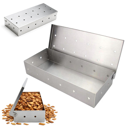 Smoker Box stalowy - PUDEŁKO NA ZRĘBKI WĘDZARNICZE DO GRILLA, POJEMNIK DO WĘDZENIA, ZADYMIARKA BBQ