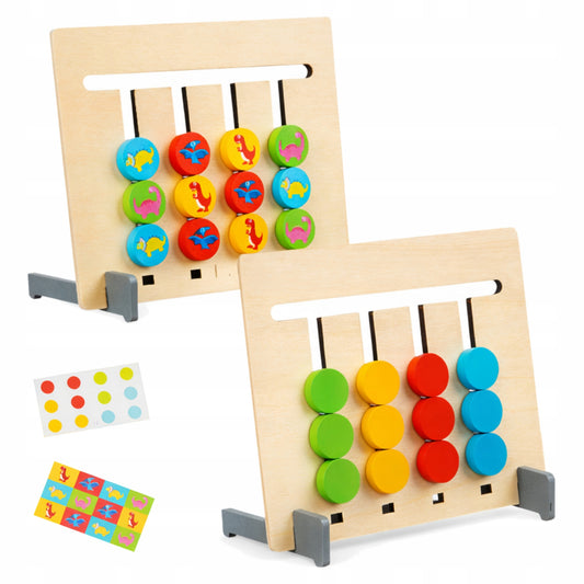 Układanka logiczna drewniana dla dzieci - GRA EDUKACYJNA PUZZLE ŁAMIGŁÓWKA SORTER KOLORÓW I WZORÓW ROZWÓJ LOGIKI MONTESSORI