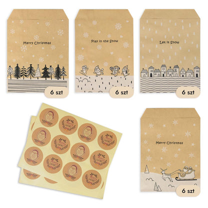 Kalendarz adwentowy, torebki świąteczne prezentowe 24szt