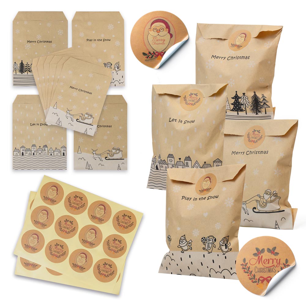 Kalendarz adwentowy, torebki świąteczne prezentowe 24szt