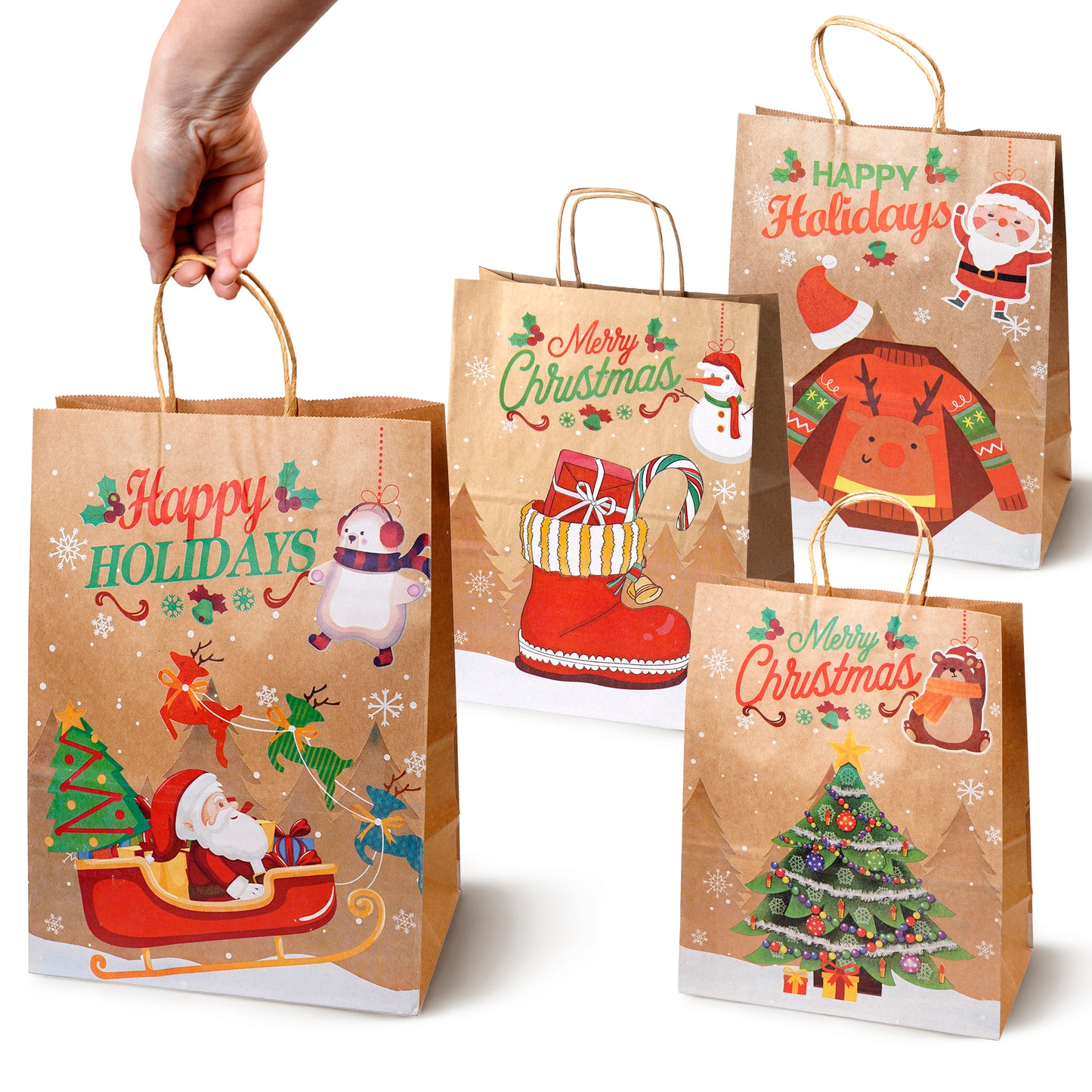 Zestaw Papierowych torebek świątecznych - 330x260x120 - 4 rodzaje - ZESTAW #1 - DUŻY ROZMIAR