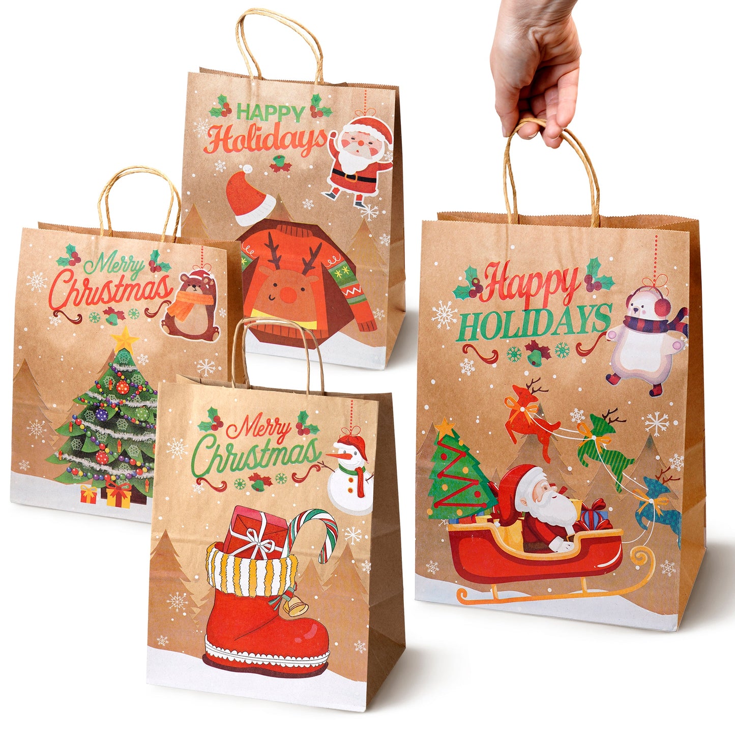 Zestaw Papierowych torebek świątecznych - 330x260x120 - 4 rodzaje - ZESTAW #1 - DUŻY ROZMIAR