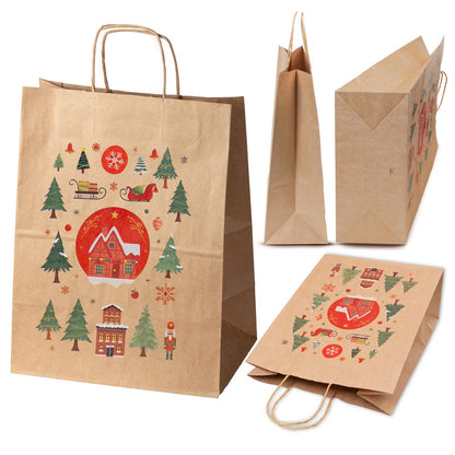 Torebki papierowe na prezenty - ŚWIĄTECZNE - 270x210x110mm - 4 wzory - ZESTAW 3# - ŚREDNI ROZMIAR