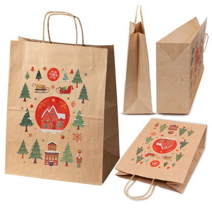Torebki papierowe na prezenty - ŚWIĄTECZNE - 330x260x120mm - 4 wzory - ZESTAW #3 - DUŻY ROZMIAR