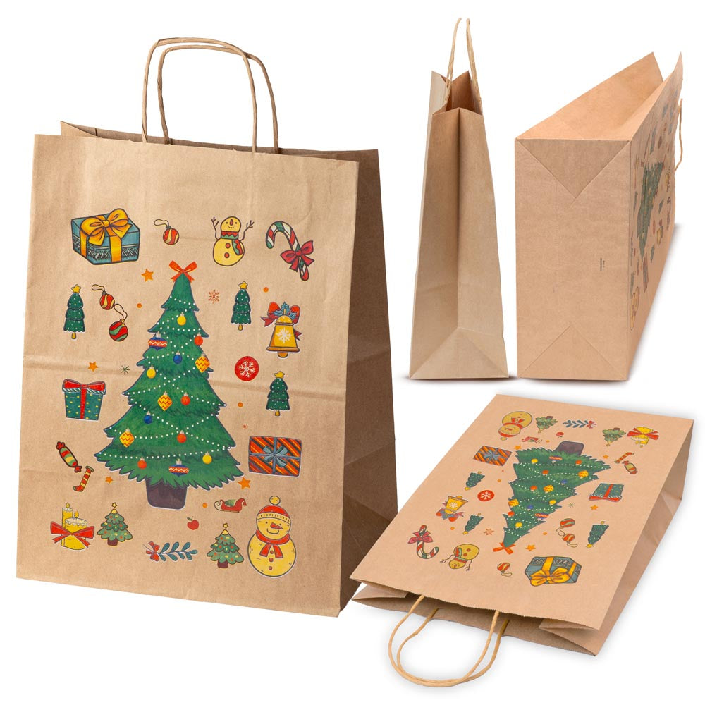 Torebki papierowe na prezenty - ŚWIĄTECZNE - 330x260x120mm - 4 wzory - ZESTAW #3 - DUŻY ROZMIAR