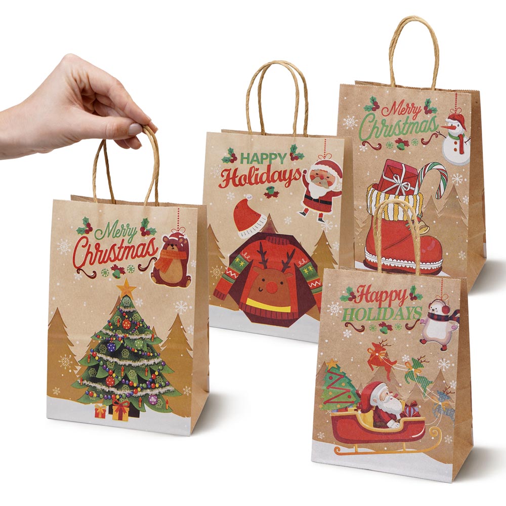 Zestaw Papierowych torebek świątecznych - 210x80x150 - 4 rodzaje - ZESTAW #1 - MAŁY ROZMIAR