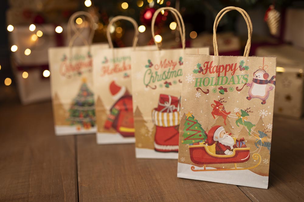 Zestaw Papierowych torebek świątecznych - 210x80x150 - 4 rodzaje - ZESTAW #1 - MAŁY ROZMIAR
