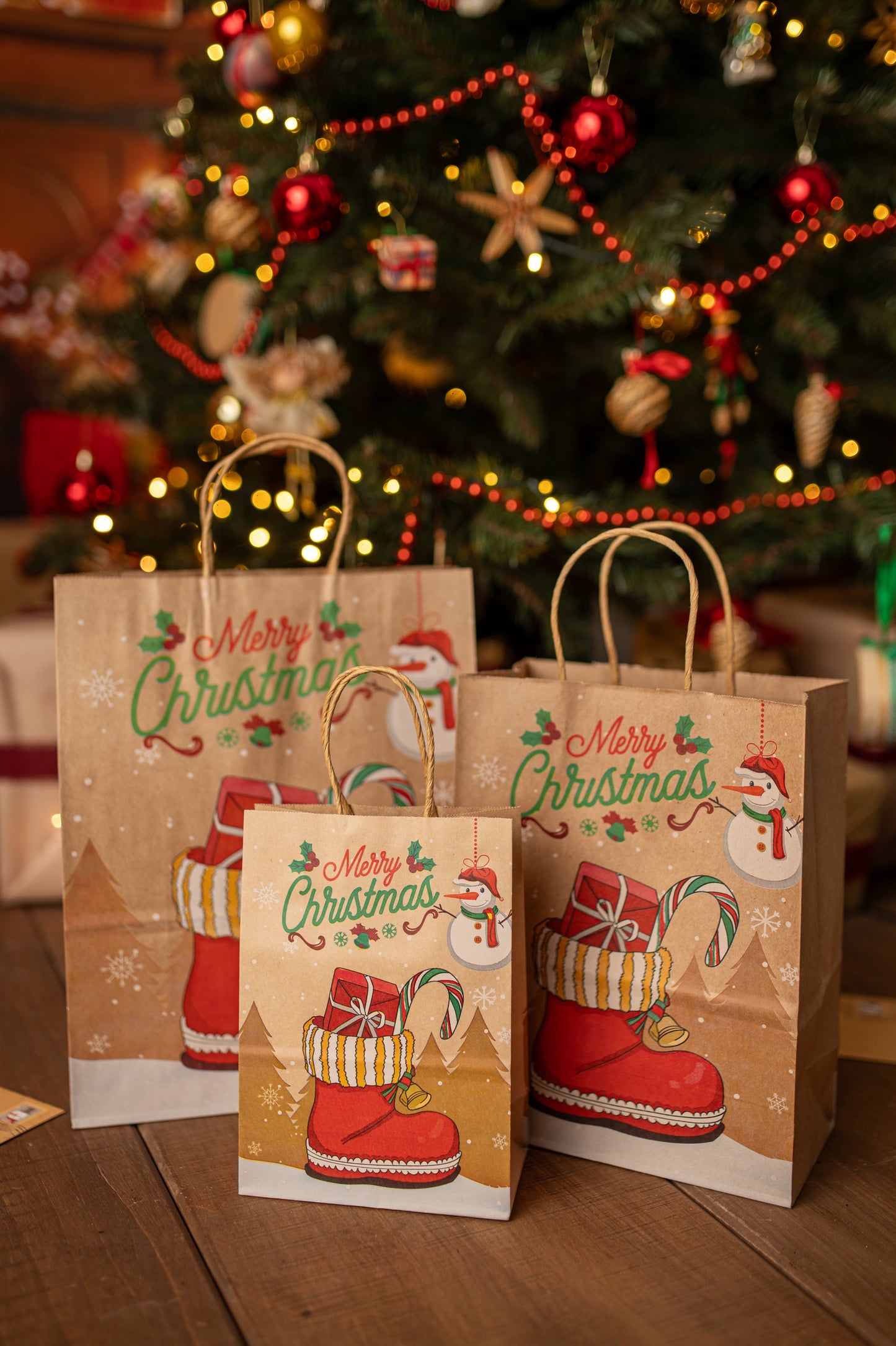 Zestaw Papierowych torebek świątecznych - 330x260x120 - 4 rodzaje - ZESTAW #1 - DUŻY ROZMIAR
