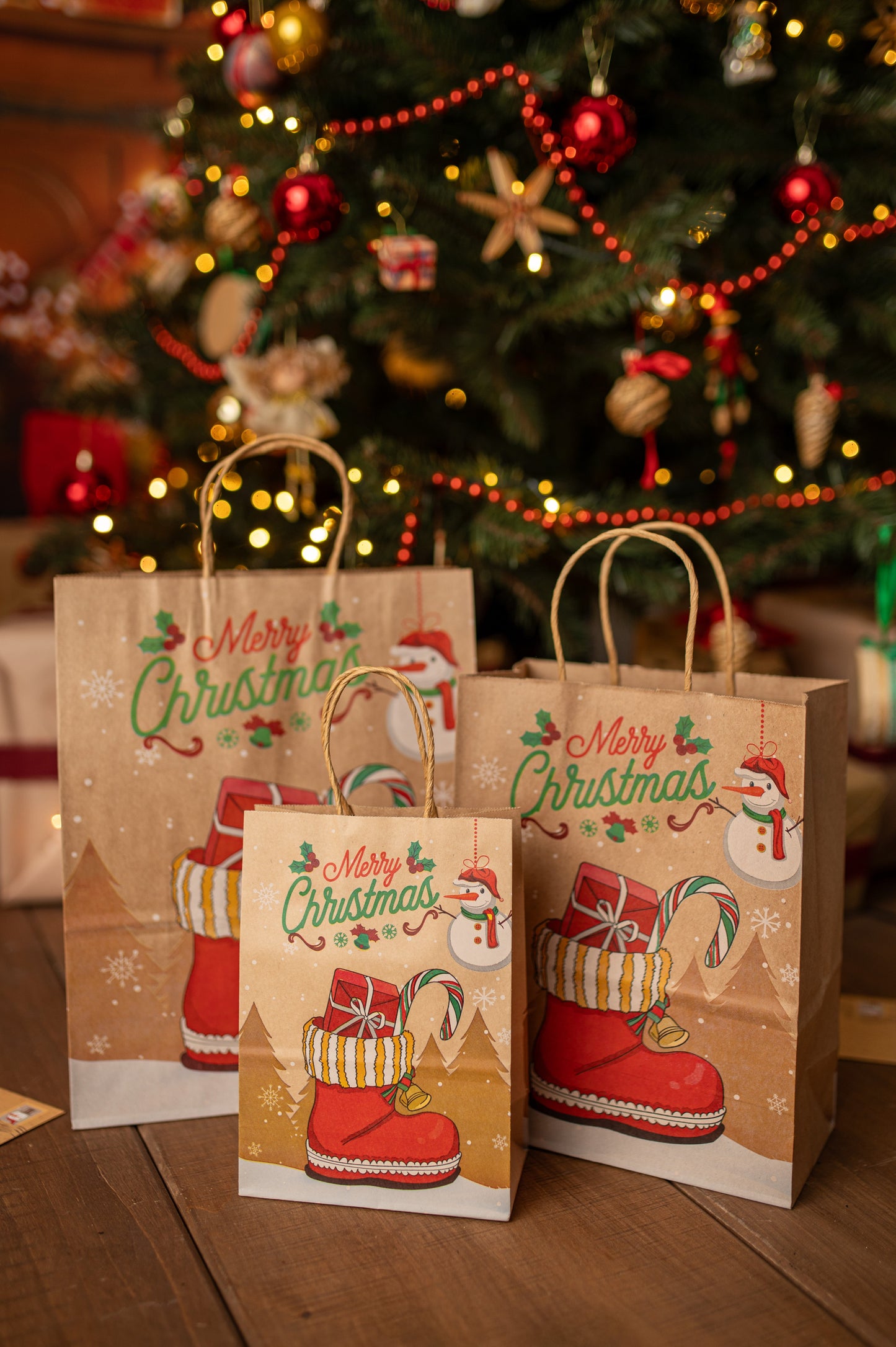 Zestaw Papierowych torebek świątecznych - 330x260x120 - 4 rodzaje - ZESTAW #1 - DUŻY ROZMIAR
