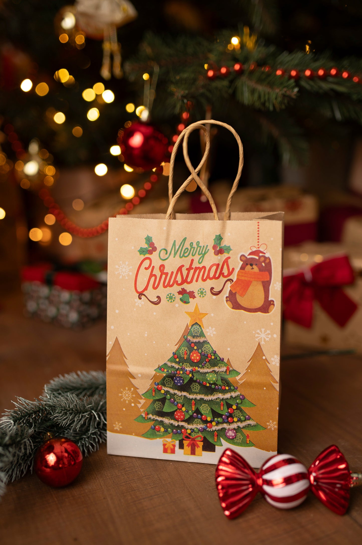 Zestaw Papierowych torebek świątecznych - 270x210x110 - 4 rodzaje - ZESTAW #1 - ŚREDNI ROZMIAR