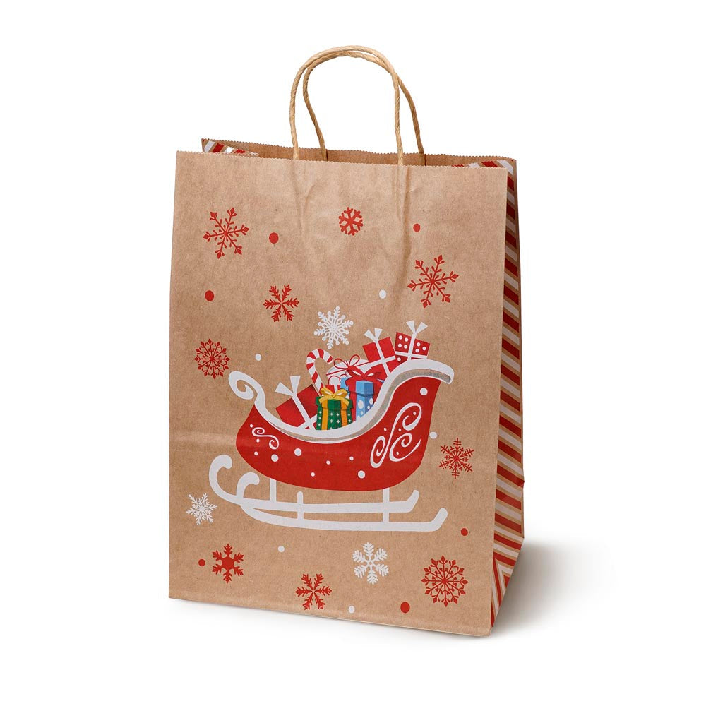 Papierowa torba świąteczna na prezenty - 330x260x120mm - 4 wzory - ZESTAW #2 - DUŻY ROZMIAR