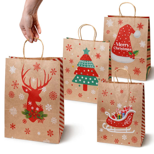 Papierowa torba świąteczna na prezenty - 330x260x120mm - 4 wzory - ZESTAW #2 - DUŻY ROZMIAR