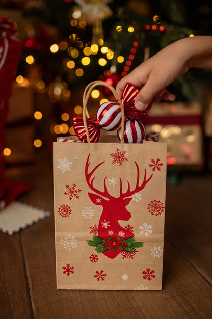 Papierowa torba świąteczna na prezenty - 330x260x120mm - 4 wzory - ZESTAW #2 - DUŻY ROZMIAR