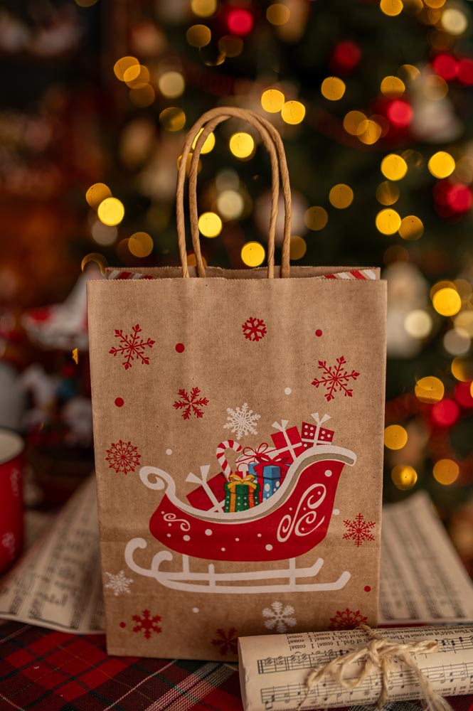 Papierowa torba świąteczna na prezenty - 270x210x110mm - 4 wzory - ZESTAW #2 - ŚREDNI ROZMIAR