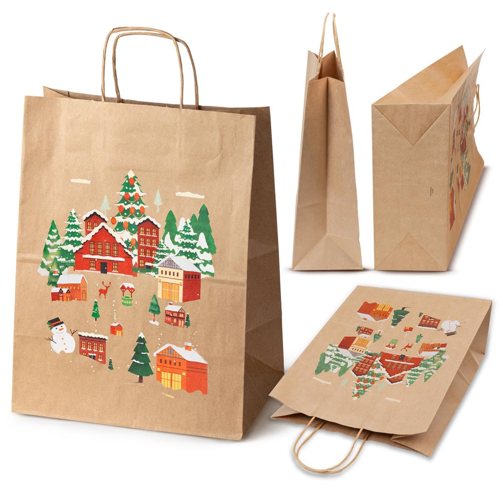 Torebki papierowe na prezenty - ŚWIĄTECZNE - 270x210x110mm - 4 wzory - ZESTAW 3# - ŚREDNI ROZMIAR