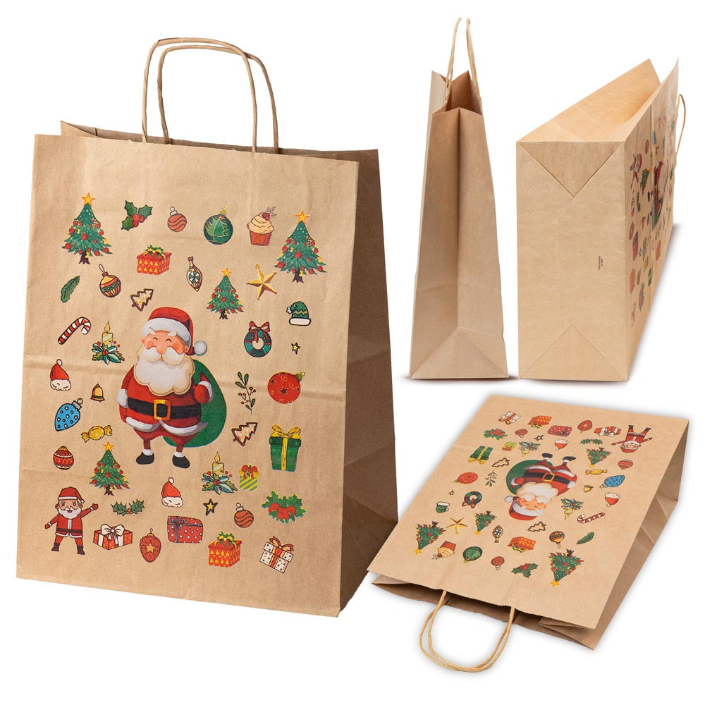 Torebki papierowe na prezenty - ŚWIĄTECZNE - 270x210x110mm - 4 wzory - ZESTAW 3# - ŚREDNI ROZMIAR
