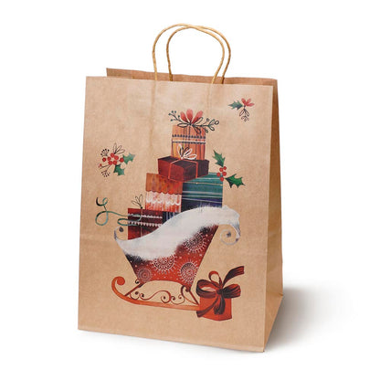 Torby papierowe na prezenty - ŚWIĄTECZNE - 270x210x110mm - 4 wzory - ZESTAW #4 - ŚREDNI ROZMIAR